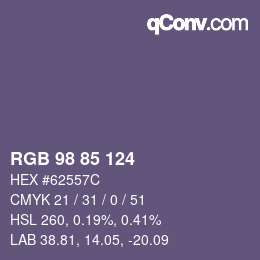 颜色代码: RGB 98 85 124 | qconv.com