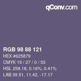 Color code: RGB 98 88 121 | qconv.com
