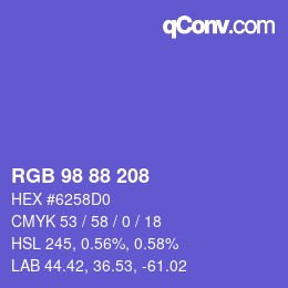 Farbcode: RGB 98 88 208 | qconv.com