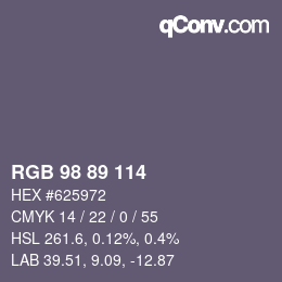 Color code: RGB 98 89 114 | qconv.com