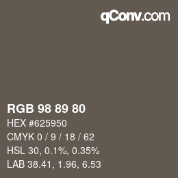 颜色代码: RGB 98 89 80 | qconv.com