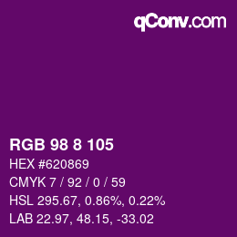 Color code: RGB 98 8 105 | qconv.com