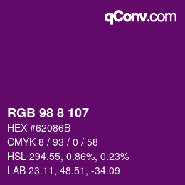 カラーコード: RGB 98 8 107 | qconv.com