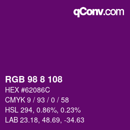 カラーコード: RGB 98 8 108 | qconv.com