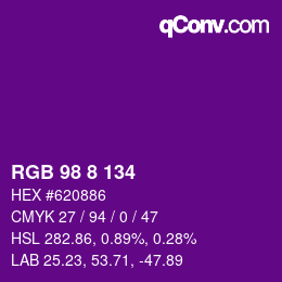 Color code: RGB 98 8 134 | qconv.com