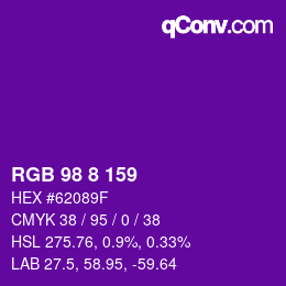 Color code: RGB 98 8 159 | qconv.com