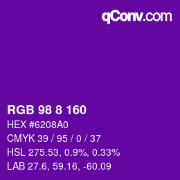 颜色代码: RGB 98 8 160 | qconv.com