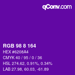 Color code: RGB 98 8 164 | qconv.com