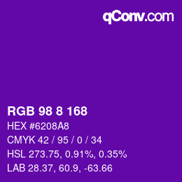 カラーコード: RGB 98 8 168 | qconv.com