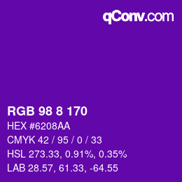 Color code: RGB 98 8 170 | qconv.com