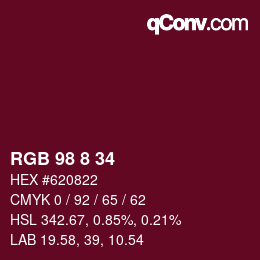 カラーコード: RGB 98 8 34 | qconv.com