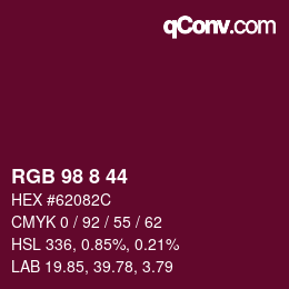 カラーコード: RGB 98 8 44 | qconv.com