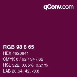 カラーコード: RGB 98 8 65 | qconv.com