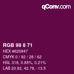 颜色代码: RGB 98 8 71 | qconv.com