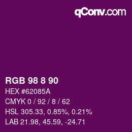 カラーコード: RGB 98 8 90 | qconv.com
