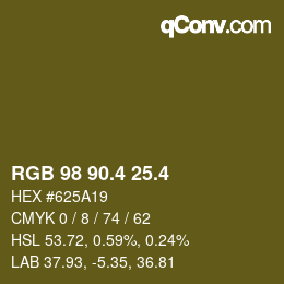 カラーコード: RGB 98 90.4 25.4 | qconv.com
