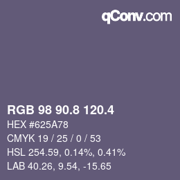 カラーコード: RGB 98 90.8 120.4 | qconv.com