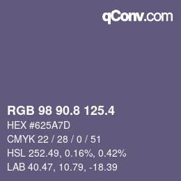 カラーコード: RGB 98 90.8 125.4 | qconv.com