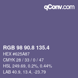 カラーコード: RGB 98 90.8 135.4 | qconv.com