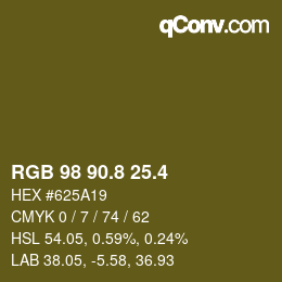 カラーコード: RGB 98 90.8 25.4 | qconv.com