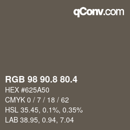 カラーコード: RGB 98 90.8 80.4 | qconv.com
