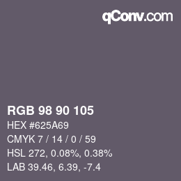 カラーコード: RGB 98 90 105 | qconv.com