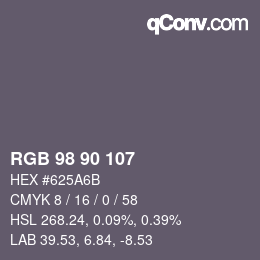 Color code: RGB 98 90 107 | qconv.com