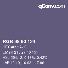 Farbcode: RGB 98 90 124 | qconv.com