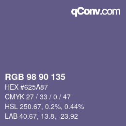 Farbcode: RGB 98 90 135 | qconv.com