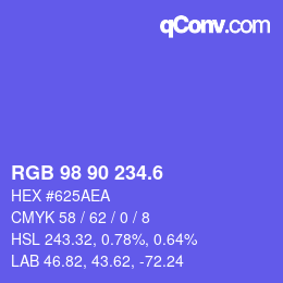 カラーコード: RGB 98 90 234.6 | qconv.com