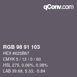 Color code: RGB 98 91 103 | qconv.com