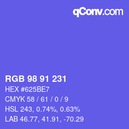 Color code: RGB 98 91 231 | qconv.com