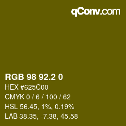 カラーコード: RGB 98 92.2 0 | qconv.com