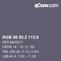 カラーコード: RGB 98 92.2 113.6 | qconv.com