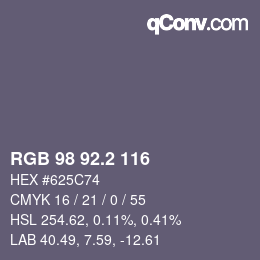 カラーコード: RGB 98 92.2 116 | qconv.com