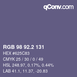 カラーコード: RGB 98 92.2 131 | qconv.com