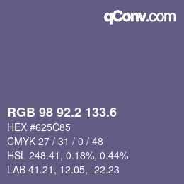カラーコード: RGB 98 92.2 133.6 | qconv.com