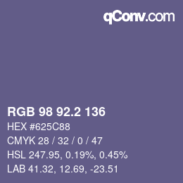 カラーコード: RGB 98 92.2 136 | qconv.com