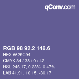 カラーコード: RGB 98 92.2 148.6 | qconv.com