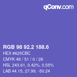 カラーコード: RGB 98 92.2 188.6 | qconv.com