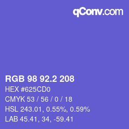 カラーコード: RGB 98 92.2 208 | qconv.com