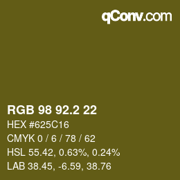 カラーコード: RGB 98 92.2 22 | qconv.com