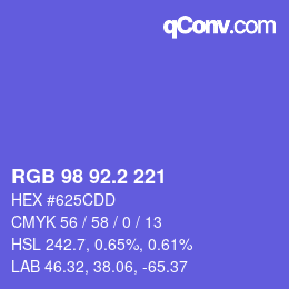 カラーコード: RGB 98 92.2 221 | qconv.com
