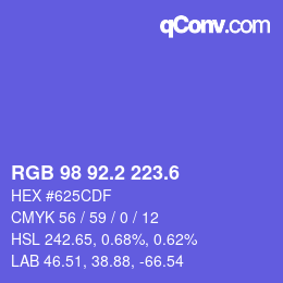 カラーコード: RGB 98 92.2 223.6 | qconv.com