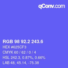 カラーコード: RGB 98 92.2 243.6 | qconv.com