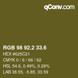 カラーコード: RGB 98 92.2 33.6 | qconv.com
