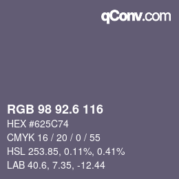 カラーコード: RGB 98 92.6 116 | qconv.com
