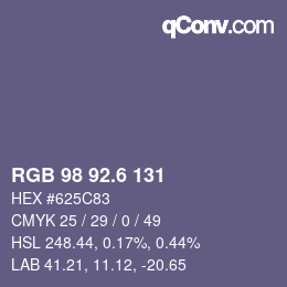 カラーコード: RGB 98 92.6 131 | qconv.com
