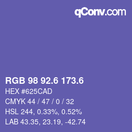 カラーコード: RGB 98 92.6 173.6 | qconv.com