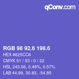 カラーコード: RGB 98 92.6 198.6 | qconv.com